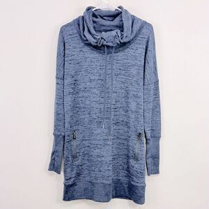 Athleta Sport It Blue Marled Cinch Cowel Neck Thumbhole Cuff Tunic Mini Dress